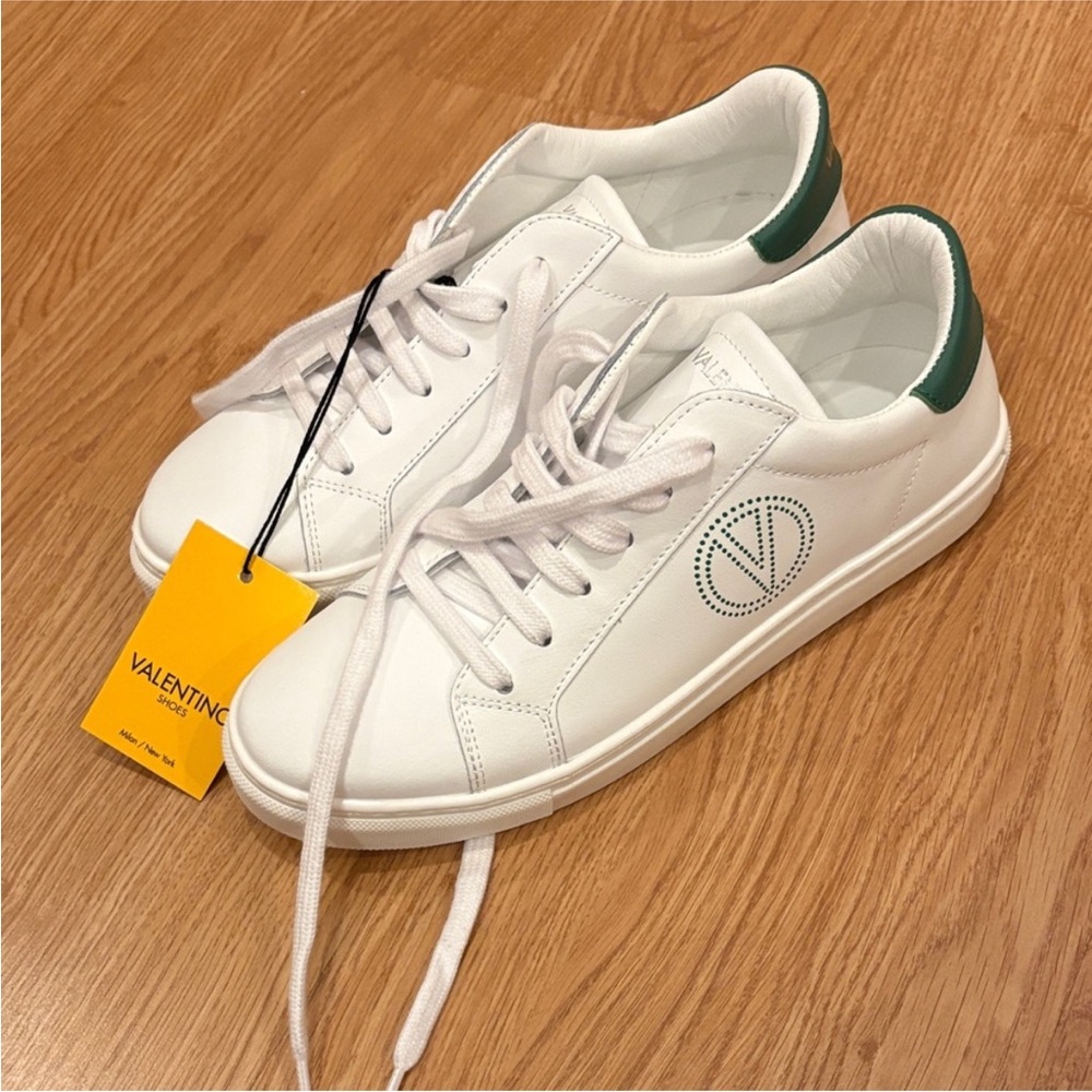 Valentino White Sneakers with Green Detail